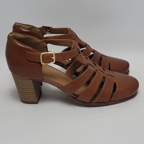 Clarks Women's Ciera Gull T-Strap Leather Gladiator Ankle Strap Heel Sandals 8 - Picture 3 of 12