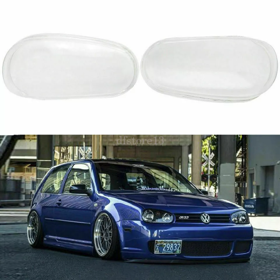 PAIR FOR 1999-2005 VW MK4 GOLF R32 REPLACEMENT GLASS HEADLIGHT LENS COVER LH+RH Foto 2 de 4