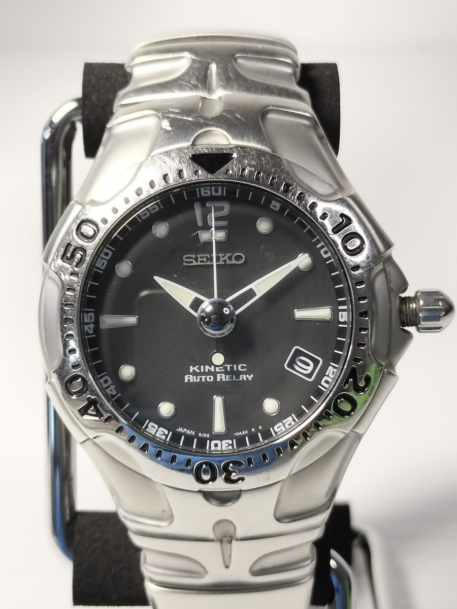 Seiko Kinetic Auto Relay Divers 5J22-0A50 Quartz Black Men Watch