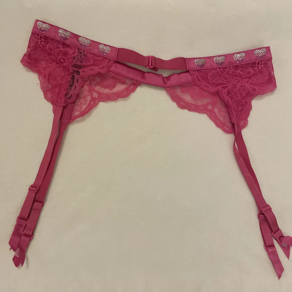 Cinturón liguero de encaje rosa Victoria's Secret talla M L corazón de encaje Foto 3 de 4