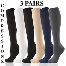 (3 Pairs) S-4XL Ozer Compression Socks Stocking Knee High Graduated Mens Womens