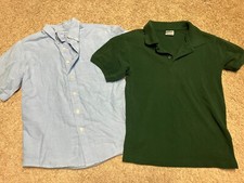 2 Boy's Short Sleeve Dress Shirts Blue Button Up and Green Polo Size 10/12