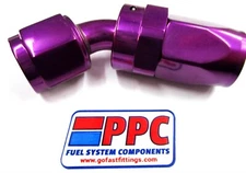 06 an 45 Degree Swivel Hose End Show Polished Purple Anodized Aluminum 