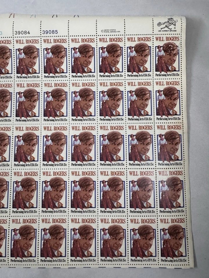 Will Rogers 15 Cent Postage Stamps 50Pcs 1 Sheet Of 50 Vtg 80’s USPS Collection - Image 4 of 4