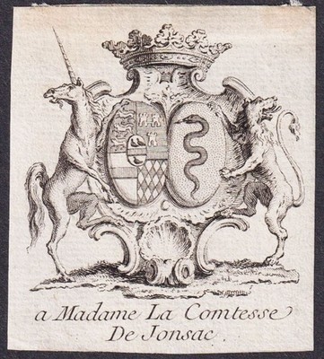Exlibris Colbert Comtesse Jonsac Aunis Woman Wappen Bookplate 18E