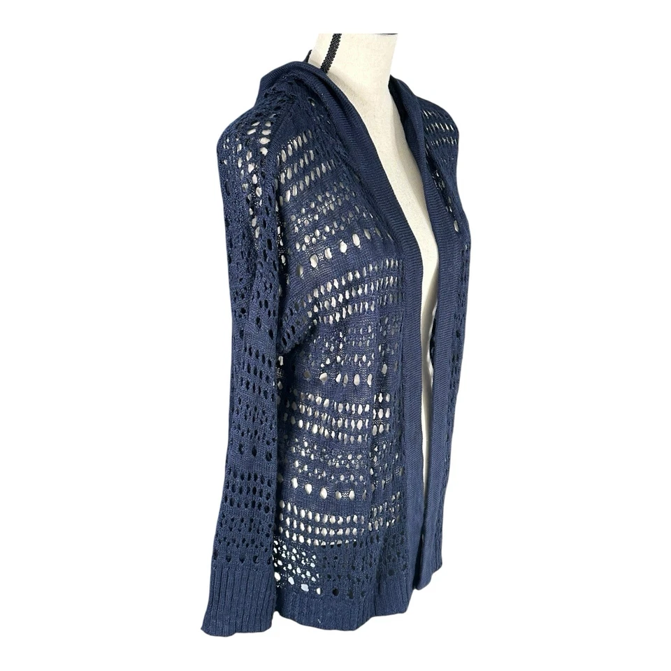 Joseph A. Cable Knit Navy Blue Cardigan Open Hoodie Women's Size Medium - Image 3 of 4