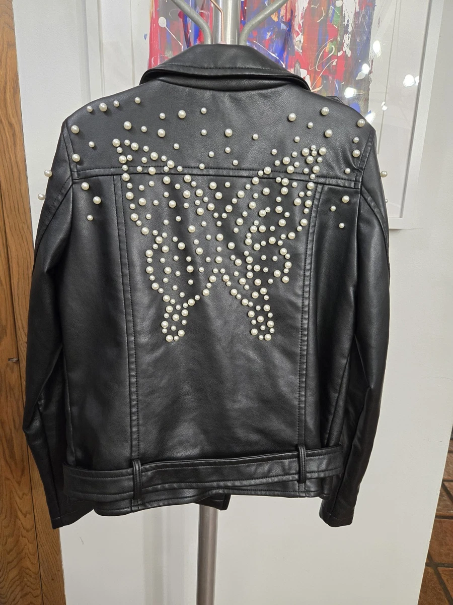 Hannah Banana Girls Motorcycle Jacket Butterfly Pearl Faux Leather