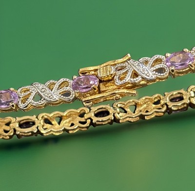 925 Sterlingsilber Han Thai lila Edelstein Herz Band goldfarben 8'' Armband