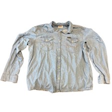 Wrangler Mens L Light Wash Denim Western Pearl Snap Long Sleeve Shirt 112333616