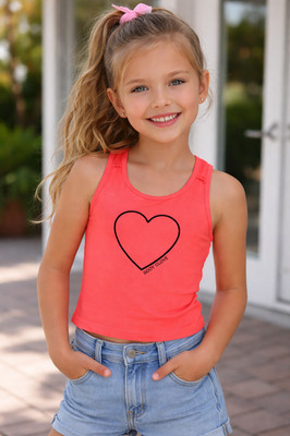 Body Glove Tank Top Girls Size 7 Racerback Neon Orange Navy Heart EUC