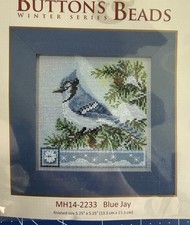 Mill Hill Buttons  Beads Winter Series Kit Blue Jay w Ceramic Snowflake Button