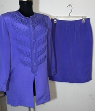 Adrianna Papell Silk 2 Piece Skirt Set Purple Top/Jacket Long Sleeve Sz 6