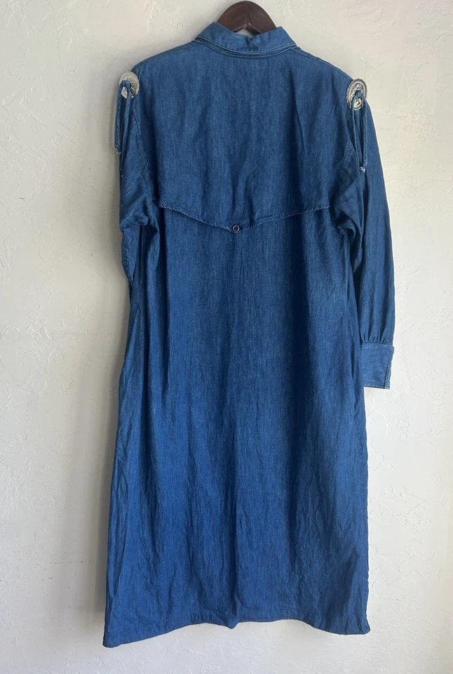 Vintage Wagon Wheels Denim Midi Dress M Button Western Cowgirl Rodeo Prairie - Image 2 of 4
