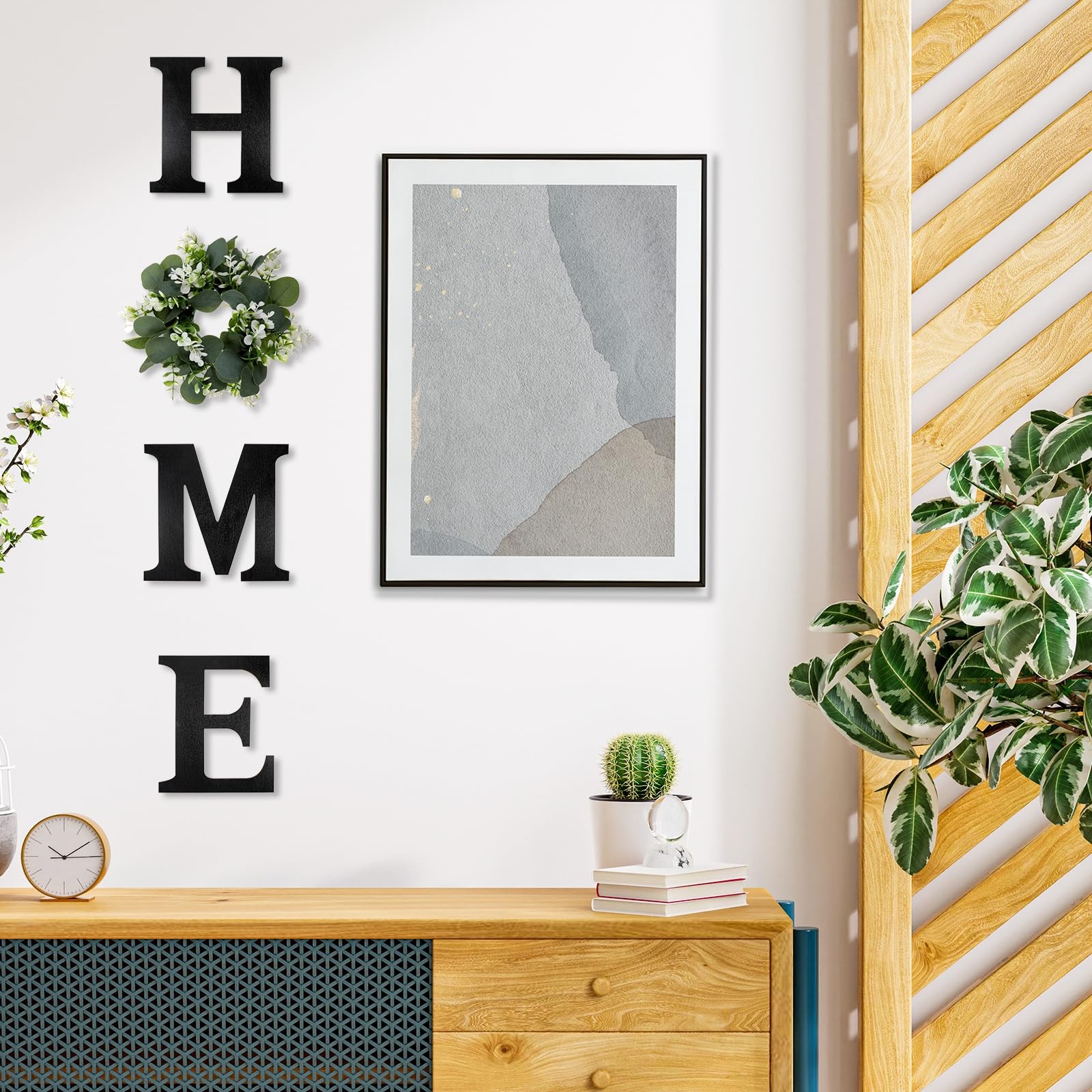 Wood Home Sign with Artificial Eucalyptus Wreath for O, Farmhouse Wall Home S...