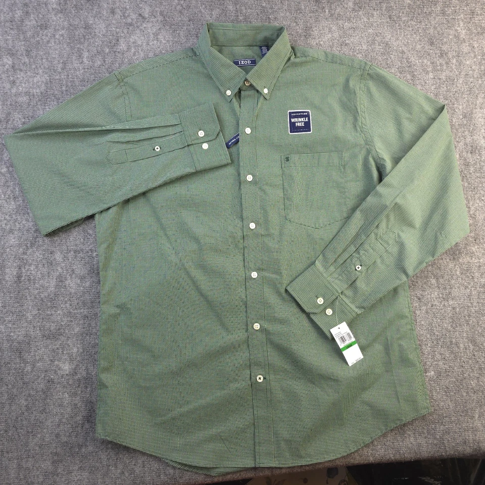 New Izod Shirt Large Advantage Performance Green Check Wrinkle Free Long Sleeve  - Image 2 of 4