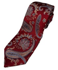 Tasso Elba Seven Fold Silk Paisley Tie New With Tag 58”X3.25” Red W/Blue Necktie