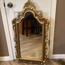 Vtg. Italian Baroque Gold Gilt Resin Frame Wall Hanging Mirror Hollywood Reg.