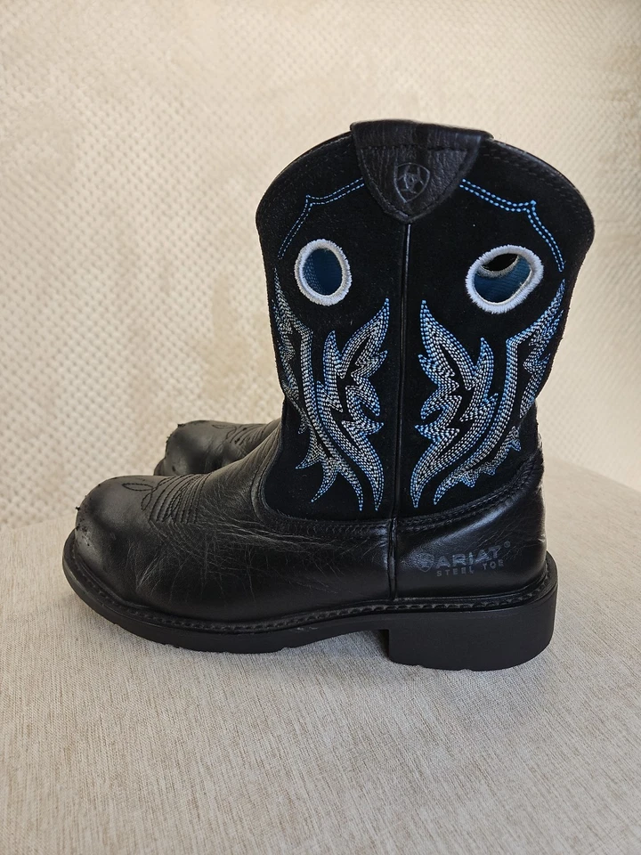 Ariat Fatbaby Womens Cowgirl Work Pull On Steel Toe Boot Blk Sz 10B pre-worked - Image 4 of 4