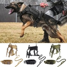 Military Tactical Dog Heavy Duty Vest Collar Leash Work Dog Harness with Handle
