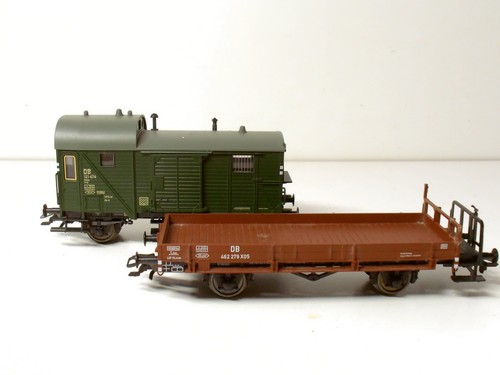 Fleischmann 2er-Set Spur H0 Güterwagen Flachwagen 462279x05 Packwagen 121474 AC | Condition: Gebraucht
