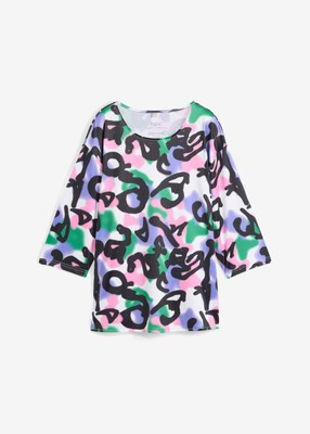 Sport-Shirt Oversize Gr. 36/38 Weiß Bedruckt Damenshirt Bluse Tunika Neu*