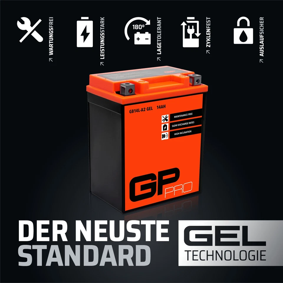 Batterie 12V 14Ah GEL GP-PRO GB14L-A2 Motorrad ähnl. YB14L-A2 CB14L-A2 YB12AL-A2 - Bild 2 von 4