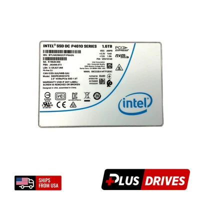 1.6TB NVMe Intel U.2 2.5" Enterprise DC P4610 PCle Gen3 620K IOPS 3D TLC SSD - image 1 of 4