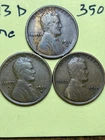 1911-D, 1912-D, 1913-D LINCOLN WHEAT CENT 3 COIN SET, "FINE" condition, #350