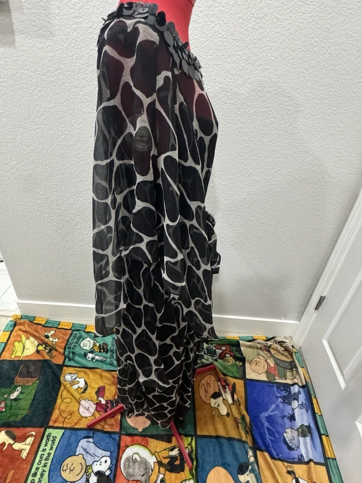 Marina Rinaldi Pura Seta Vestido Caftán Estampado Animal Blanco y Negro Cuello Lentejuelas Foto 4 de 4