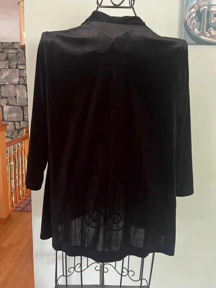 Elementz Velour Cover Up  Black  Dressy Jacket  3/4Sleeve Pockets Women's PM - Image 2 of 2