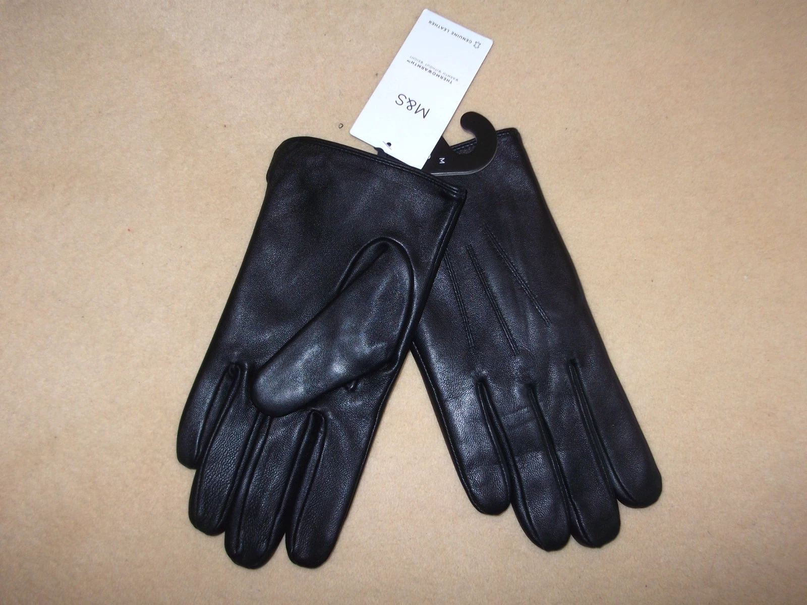 Marks & Spencers M&S mens soft black leather Gloves Thermowarm MEDIUM RRP £25