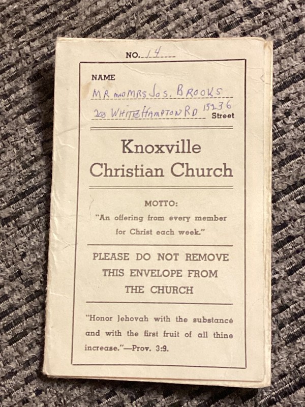 1950’s KNOXVILLE CHRISTIAN CHURCH Donation Envelope - USED