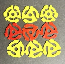 Lot of 9 Vintage 45 rpm Red & Yellow Plastic 7" Record Adapters