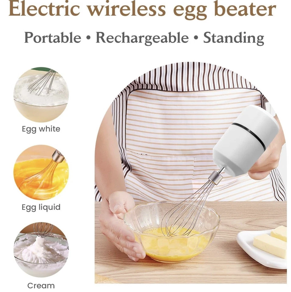 便携式迷你无线电动打蛋器手持USB充电混音器 — 第 3/4 张图片