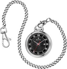 Classic Black Dial Pocket Watch with Stainless Steel and Detachable Chain