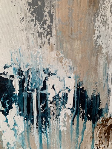 Luxury painting wall art Abstract Hand painted white Blue Grey Gold minimalist - Bild 5 von 11
