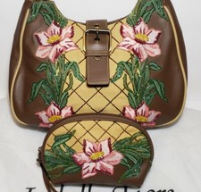 ISABELLA FIORE FLORAL TRELLIS EMBROIDERED BEADED SHOULDER BAG WRISTLET SET NWOT