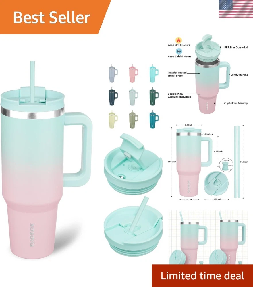 Tumbler With Handle And Straw 40oz Insulated Tumbler Cups With Lid Stainless ...