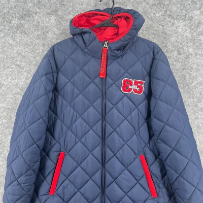 Tommy Hilfiger Quilted Packable Puffer Long Light Jacket Coat L Navy Red Small