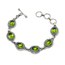 Green Peridot Gemstone 925 Sterling Silver Toggle Handmade Women Bracelets P 146
