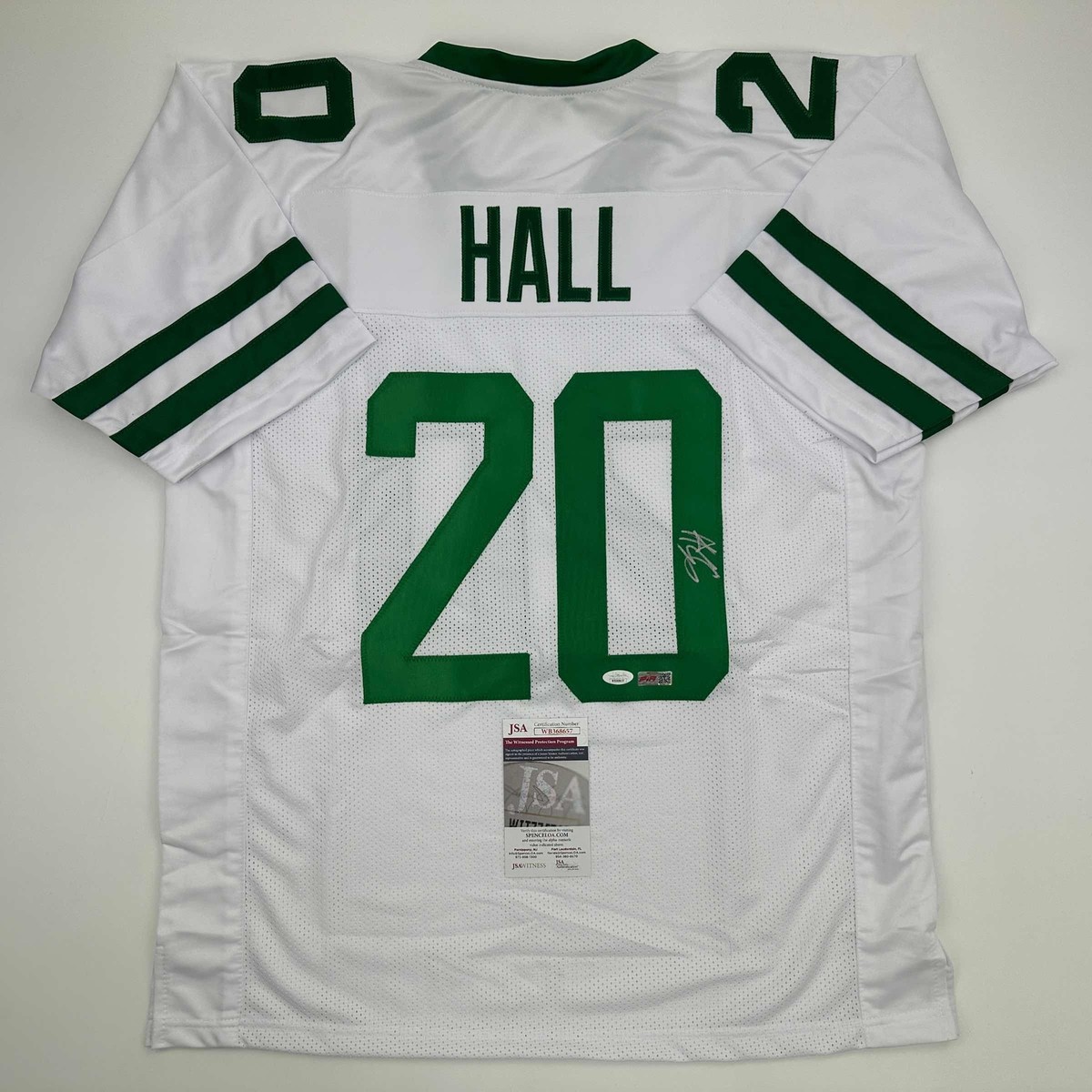 Autographed/Signed Breece Hall New York White Football Jersey JSA