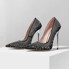 Women Pointed Toe Super High Stiletto Heel Runway Sexy Pumps Rhinestone Clubwear