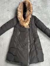 Mackage Black Women Mid-length Ski Puffer Jacket Hooded Fur Trim - 10