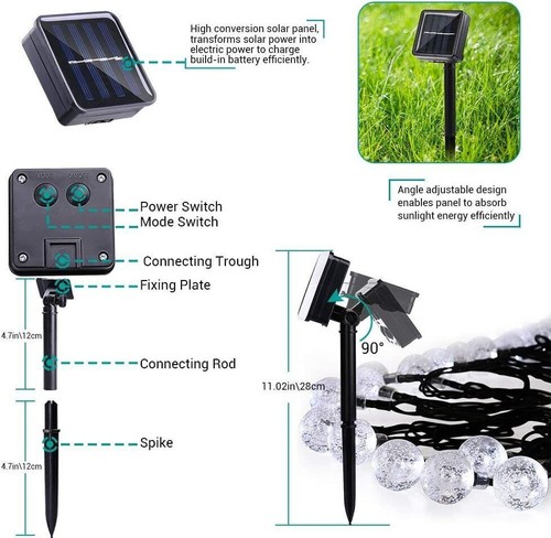 Solar Powered 30 LED String Light Garden Path Yard Decor Lamp Outdoor Waterproof - Picture 5 of 8