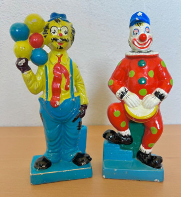 Lot of 2 Vintage Circus Clowns Pencil Pen Holder Stand 8'' Clown Figurines Japan