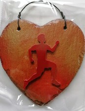 Hand Painted Slate Hanging Heart Quality Gift Running Man Race Run RED 