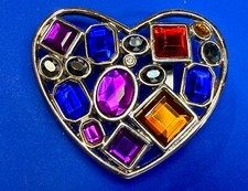 Chunky Mixed Color Rhinestone Heart Shaped See-Trough Silver Tone Belt Buckle