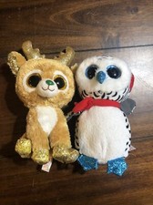 Ty Beanie Glitter BOOS Christmas Plush Glitzy Reindeer Gold Nester Owl Blue