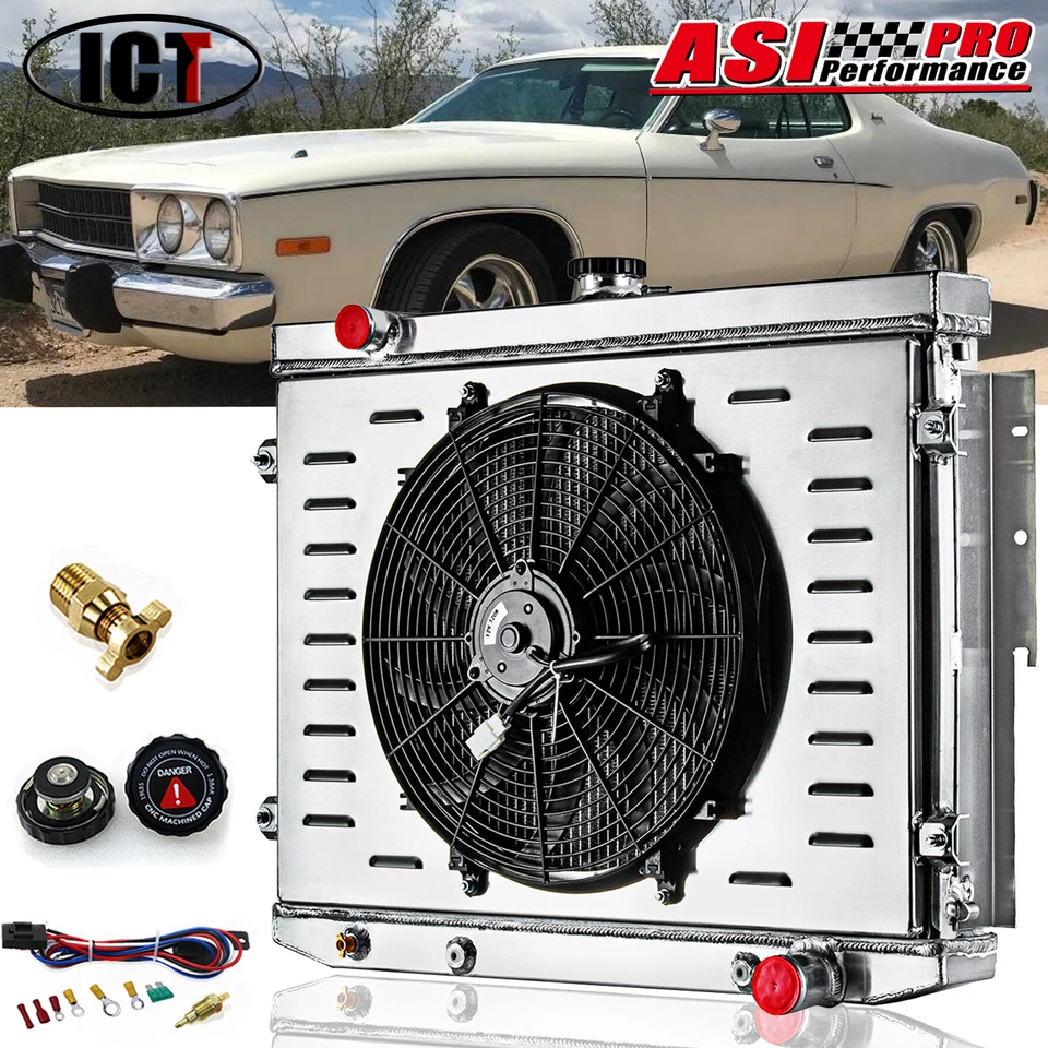 3-Row Radiator Shroud Fits 1973-74 PLYMOUTH SATELLITE DODGE CORONET CHARGER 7.2L Foto 2 de 4