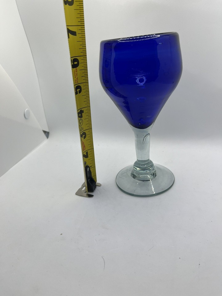 Set Of 7 VINTAGE HAND BLOWN COBALT BLUE WINE GLASSES 1970S Heavy eBay